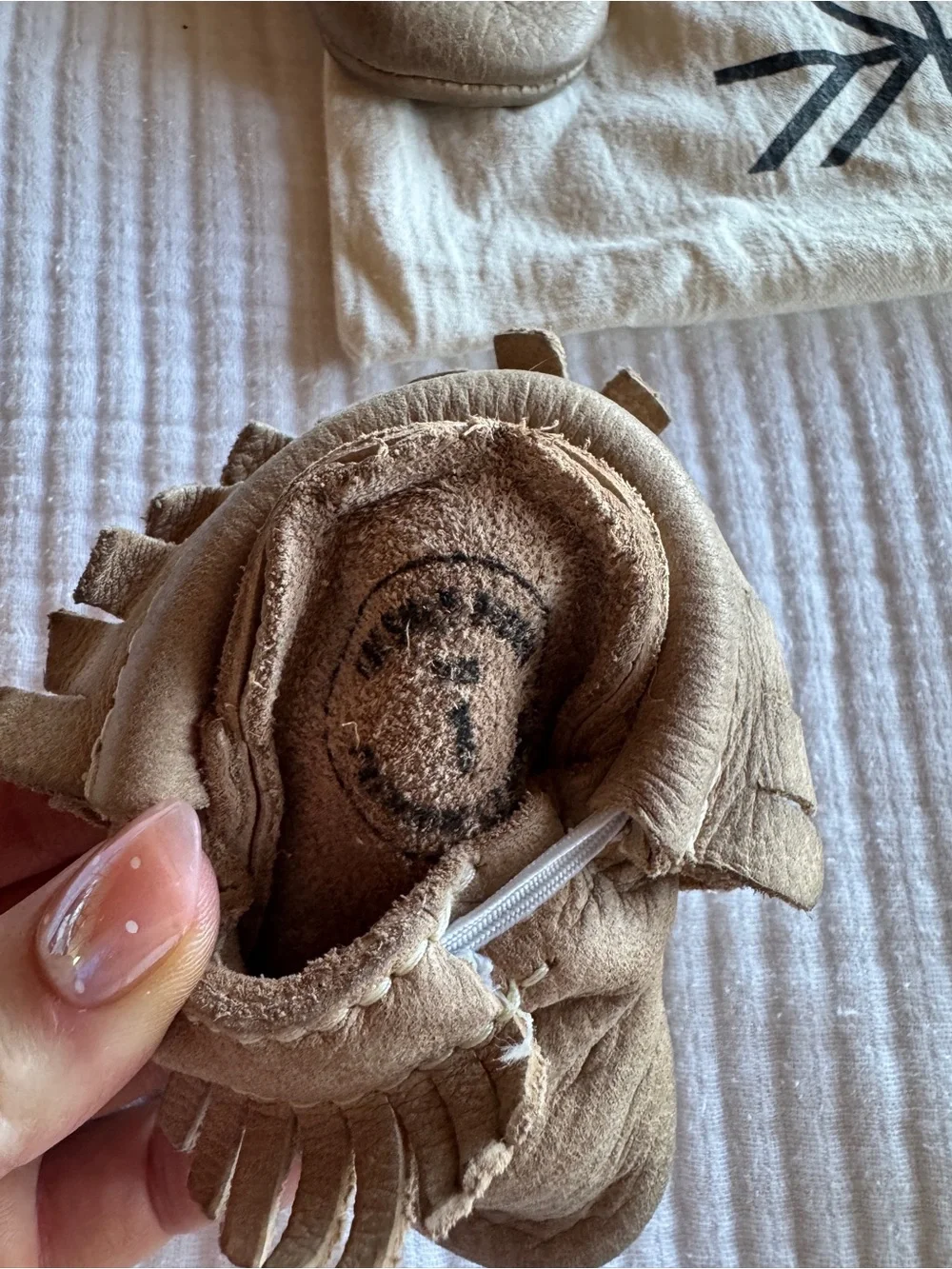 Freshly Picked Tan Leather Baby Moccasins with Fringe